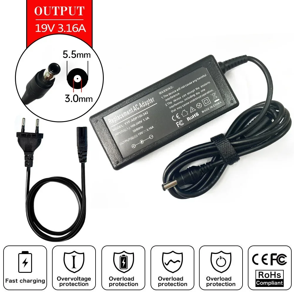 Laptop Accessories Shop - 19V 3.15A/3.16A 60W Laptop Ac Adapter